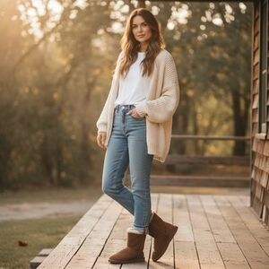 Women’s Tan Suede Leather Sheepskin Lined Ankle Boots Size 10 Winter Boots